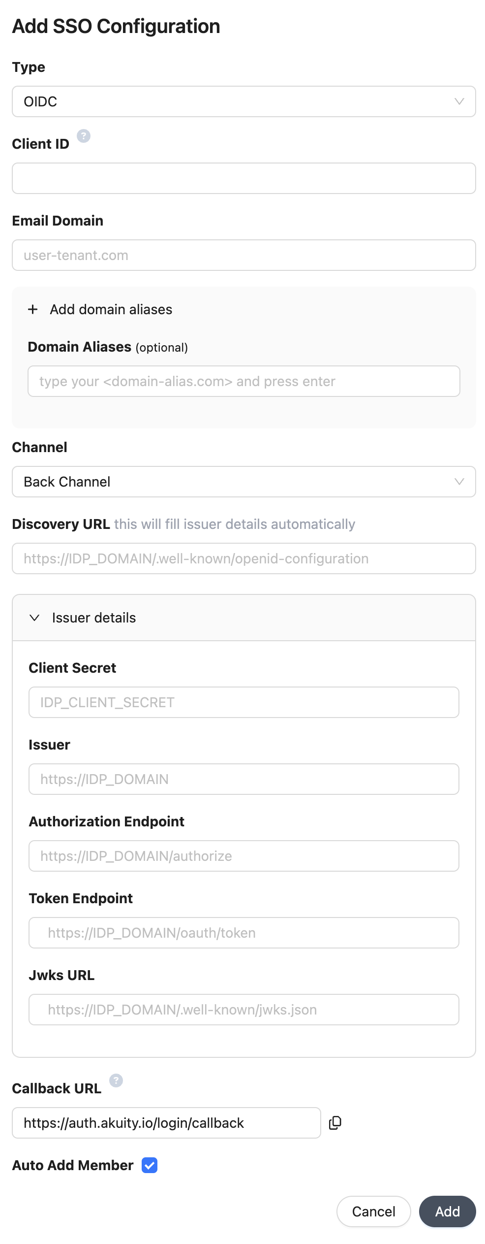 OIDC SSO Settings