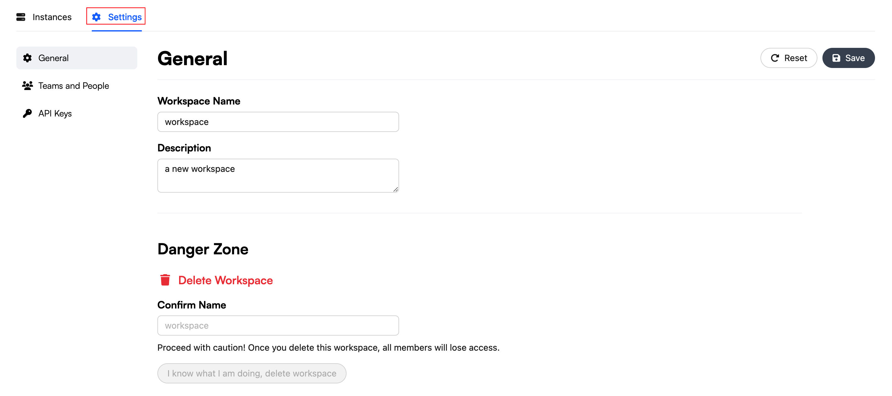 Workspace Settings